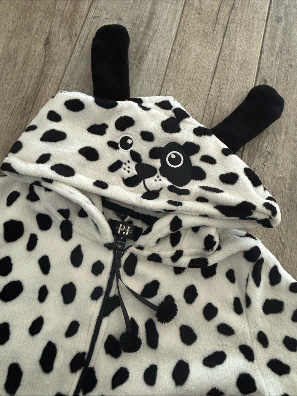 Womens Med M Dalmatian Hooded Fleece Pajamas Halloween Costume Jumpsuit PJs